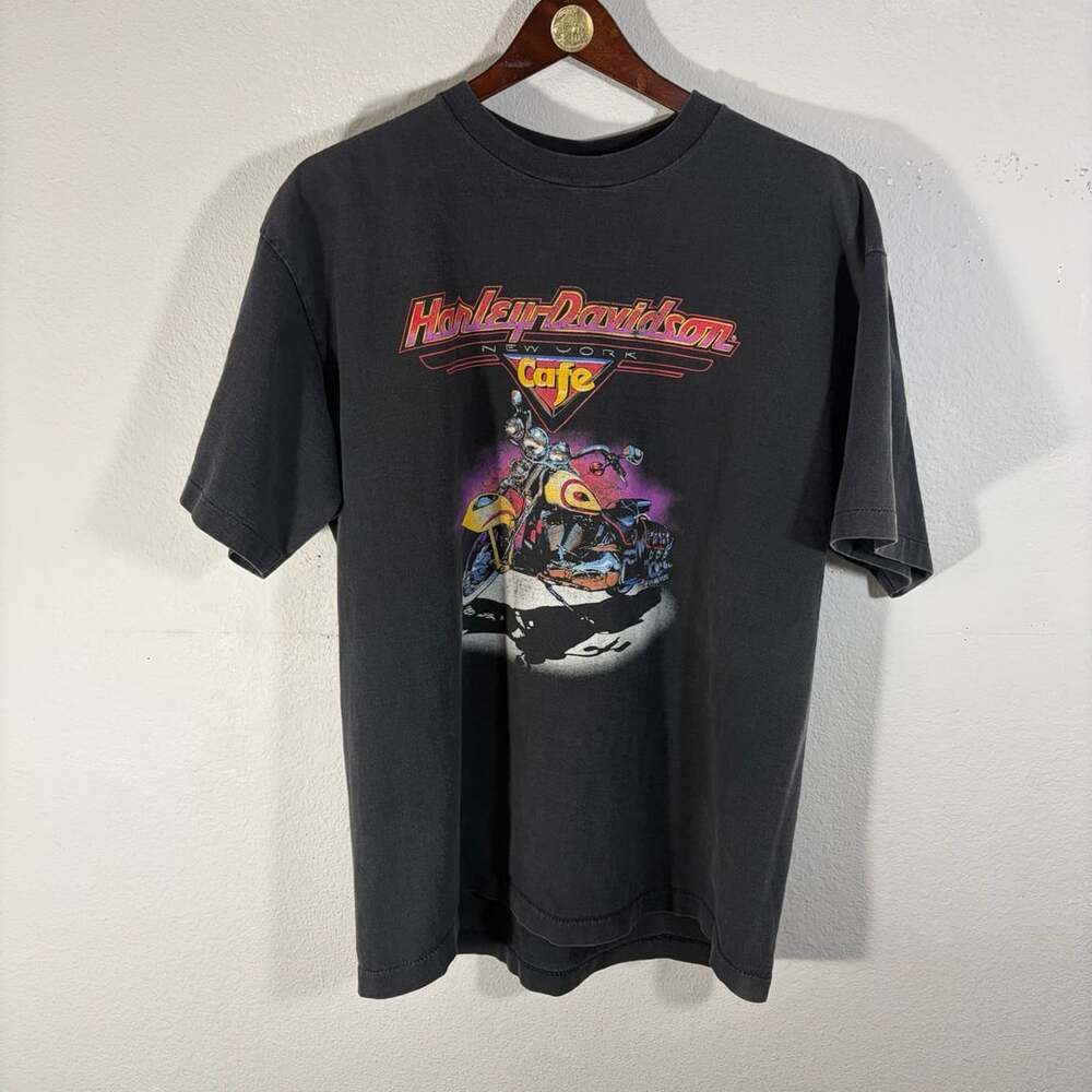 Harley Davidson Cafe New York T-Shirt Size L Black Motorcycle Graphic